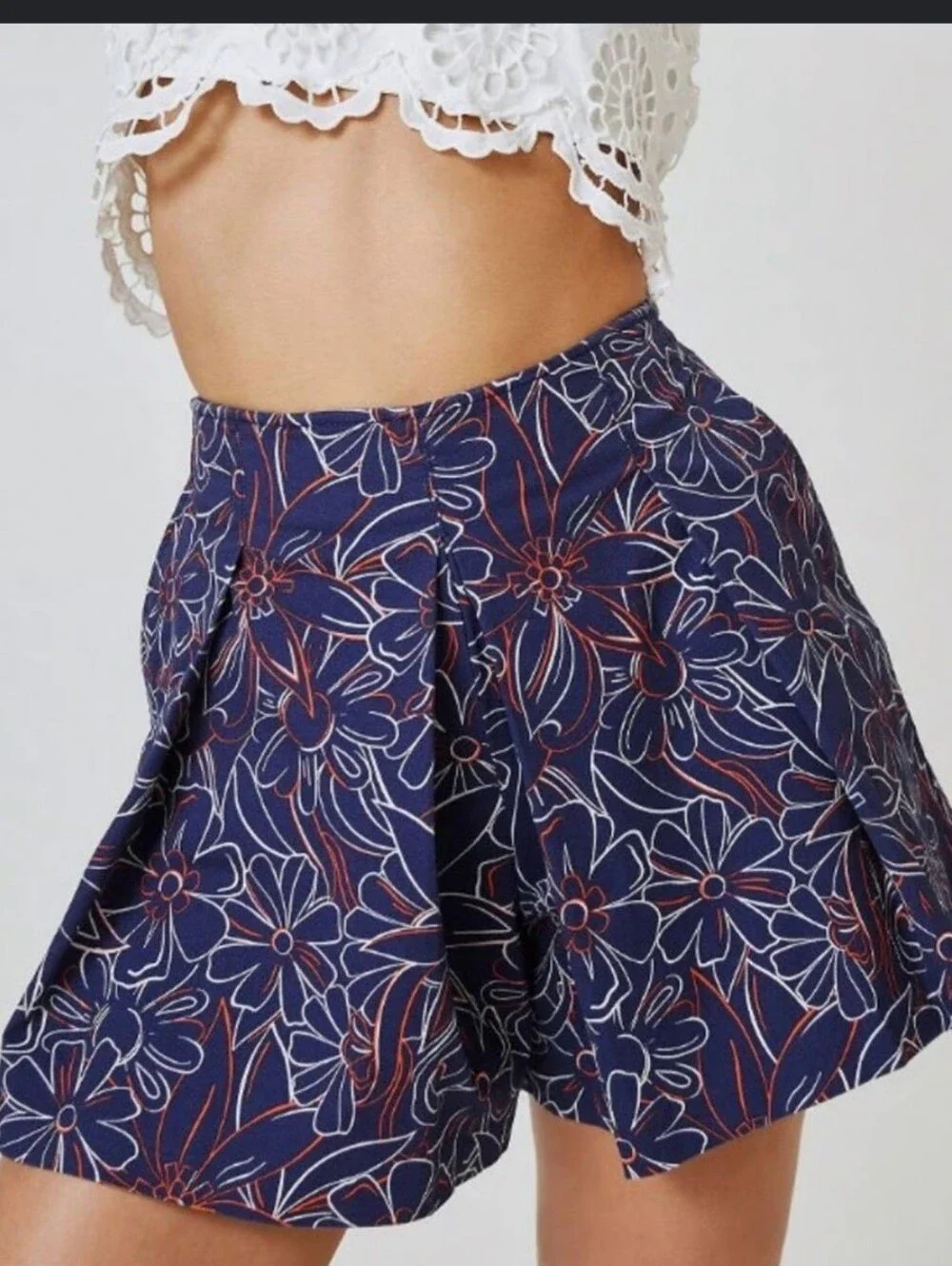 Maeve Anthropologie Navy Blue Floral Pleated Tennis Skort Size 4